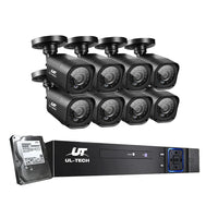 Front view of UL-tech 8-channel CCTV DVR system with cameras