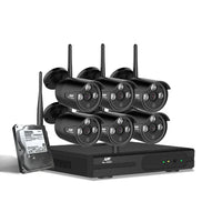 UL-tech 8-channel wireless CCTV security camera mounted outdoors with visible antennas and wiring.