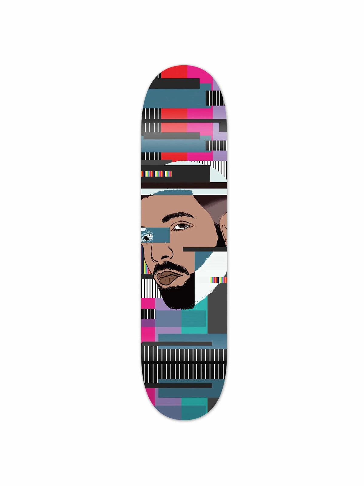 White Drake Skateboard with artistic black and red graphic design on a plain white background.