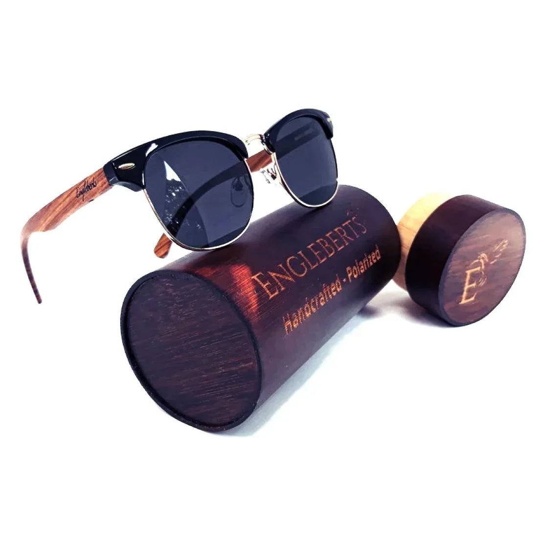 Real Walnut Wood Club Style Sunglasses With Bamboo Case, Polarized - Snagva