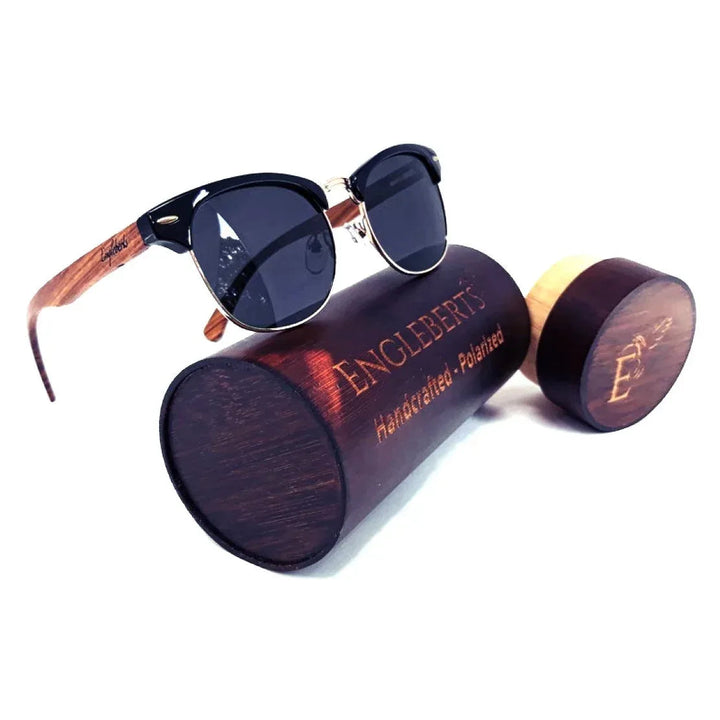 Real Walnut Wood Club Style Sunglasses With Bamboo Case, Polarized - Snagva