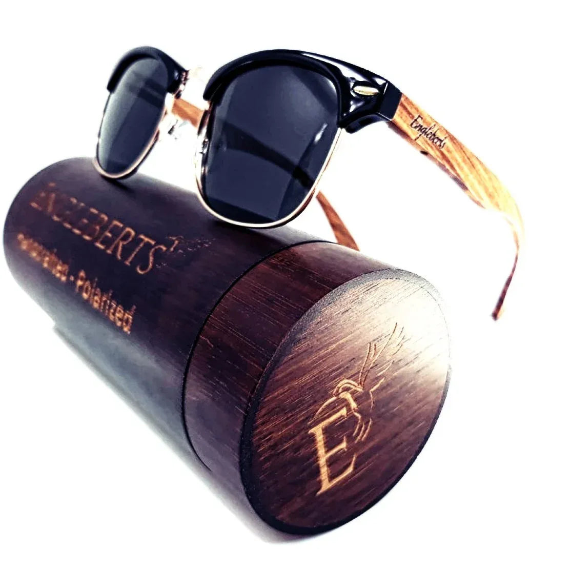 Real Walnut Wood Club Style Sunglasses With Bamboo Case, Polarized - Snagva