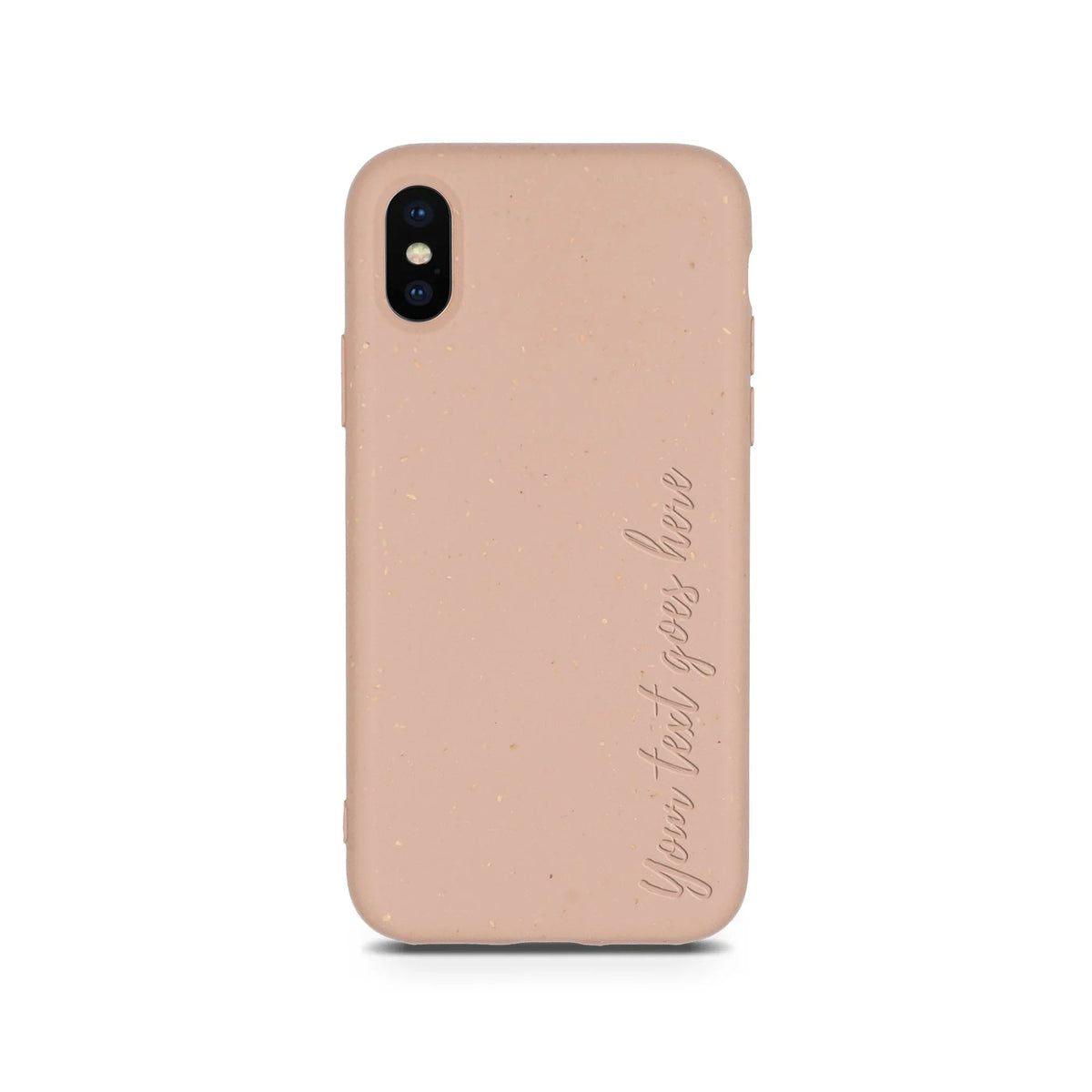 Vertical view of personalized compostable pastel pink phone case designed for iPhone XS.