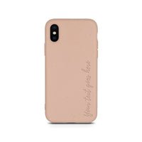 Vertical view of personalized compostable pastel pink phone case designed for iPhone XS.