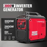 Side angle of compact inverter gas generator highlighting durable ABS housing and vents.