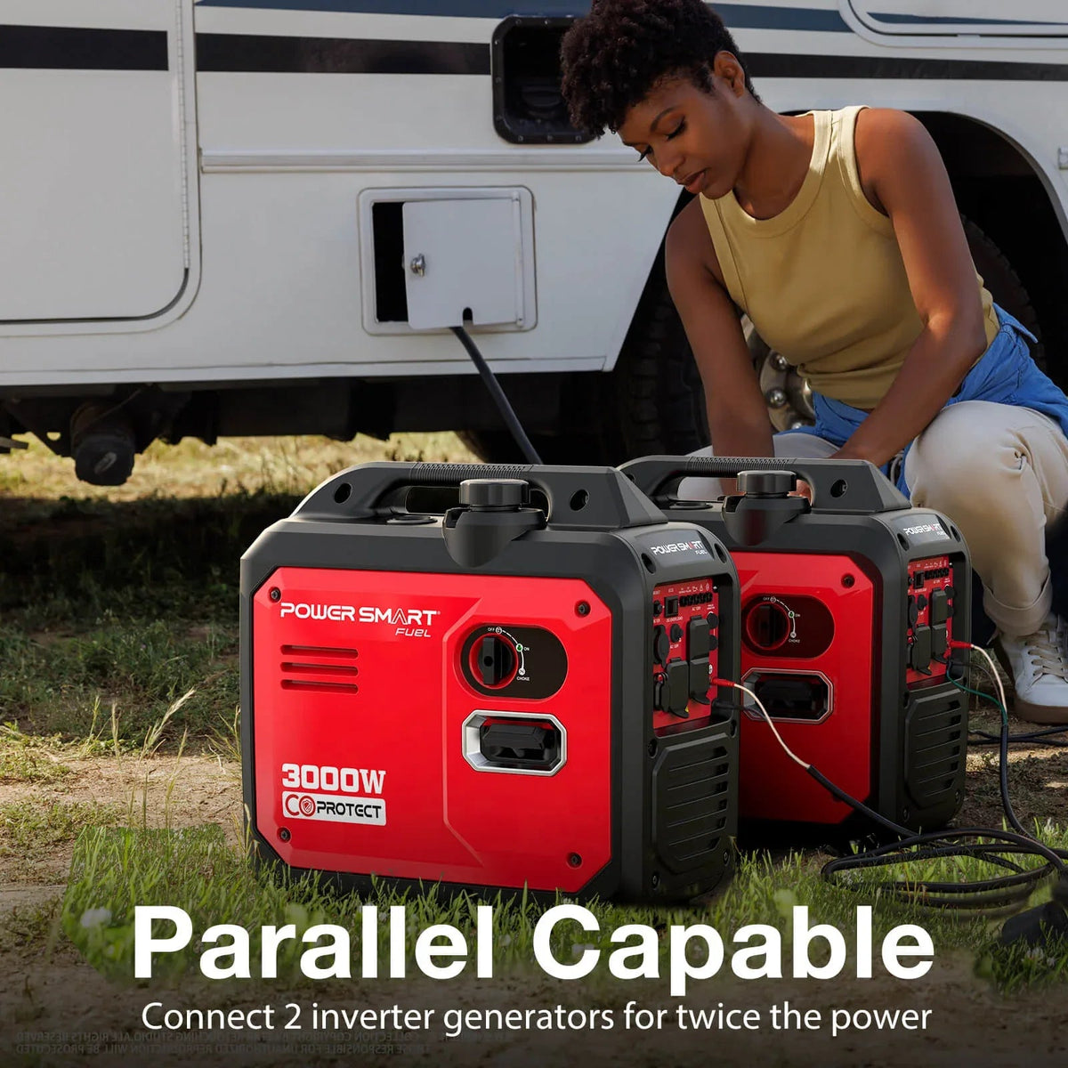 Rear view showing fuel cap and exhaust of the lightweight inverter generator.