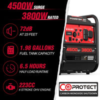Front view of 4500W inverter generator showing control panel and handles.