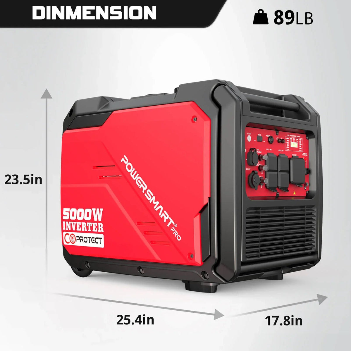 Straight-on view of the inverter generator against white background