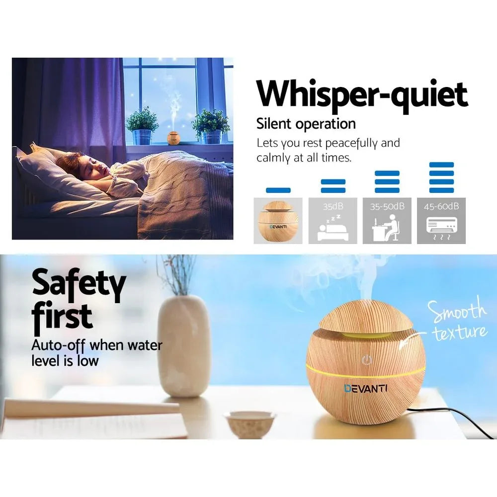 Diffuser emitting fine mist with soft lighting in a cozy living room setting.