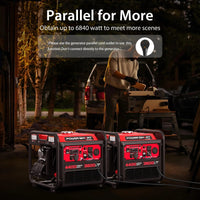 Portable inverter generator on wheels shown against a white background