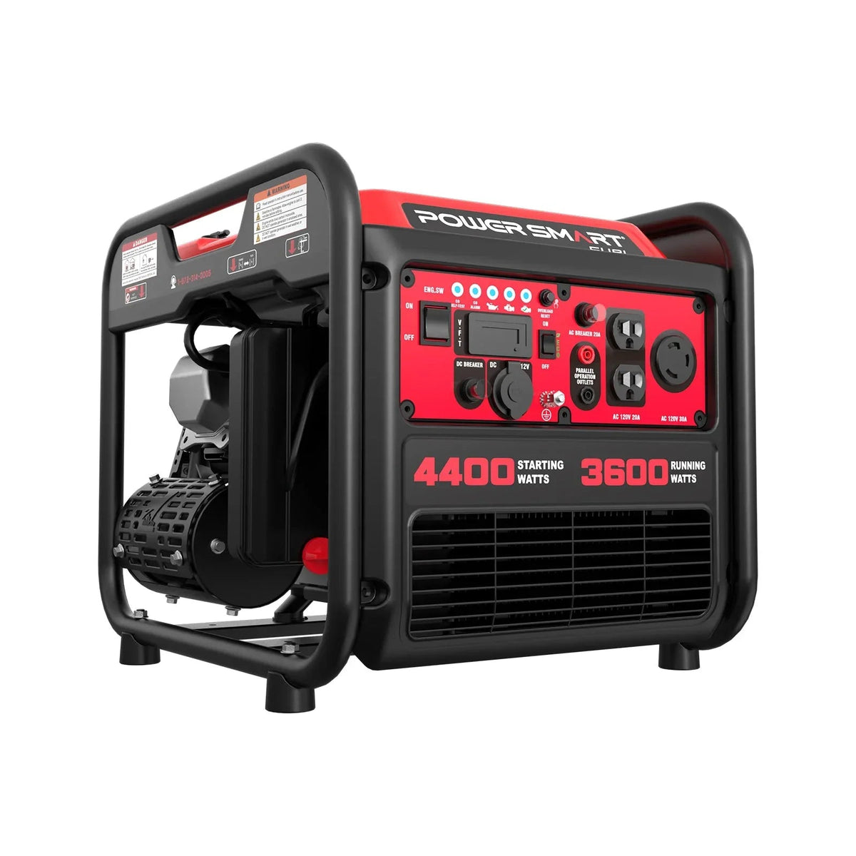 4400W open frame inverter generator with orange and black frame on white background