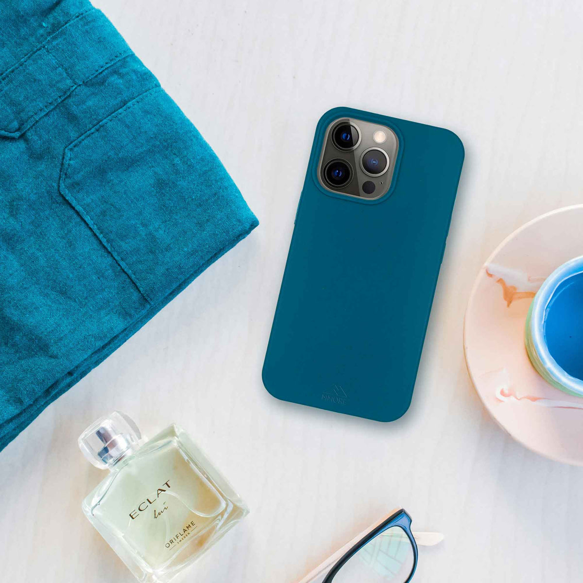Close view of Deep Blue Ocean biodegradable phone case highlighting smooth finish.