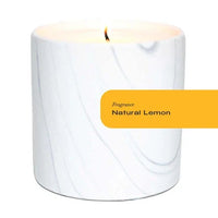 Three handcrafted white marble ceramic candle vessels with black and gray swirls, shown individually on white.
