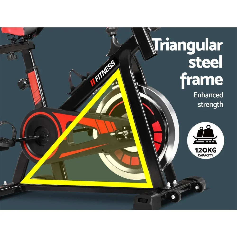 Spin bike LCD monitor displaying workout metrics