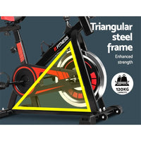 Spin bike LCD monitor displaying workout metrics