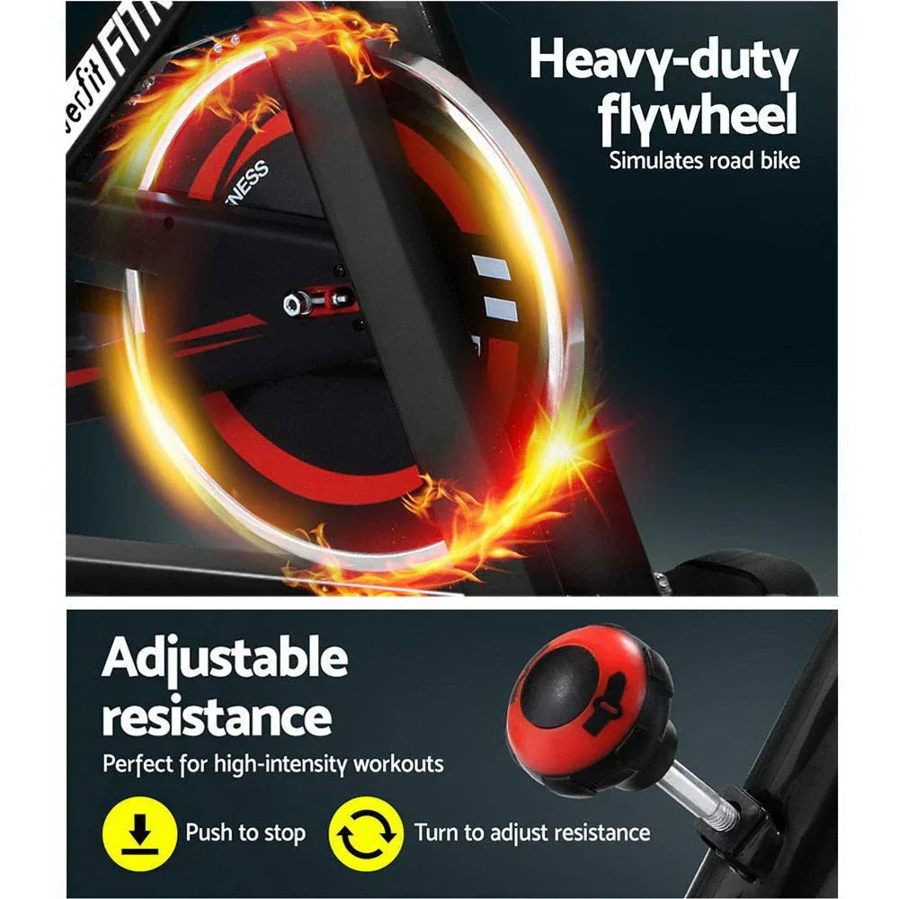 Image of the bike’s pedals and foot straps designed for secure cycling workouts.