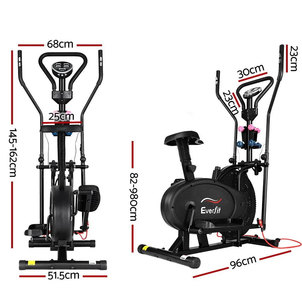 Front angle of Everfit Elliptical Cross Trainer showing LCD display and sturdy base.