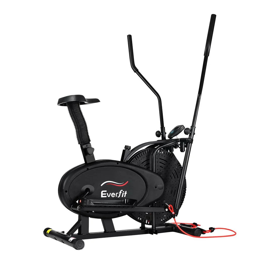 Black Everfit 4-in-1 elliptical cross trainer exercise bike with display panel and sturdy frame.