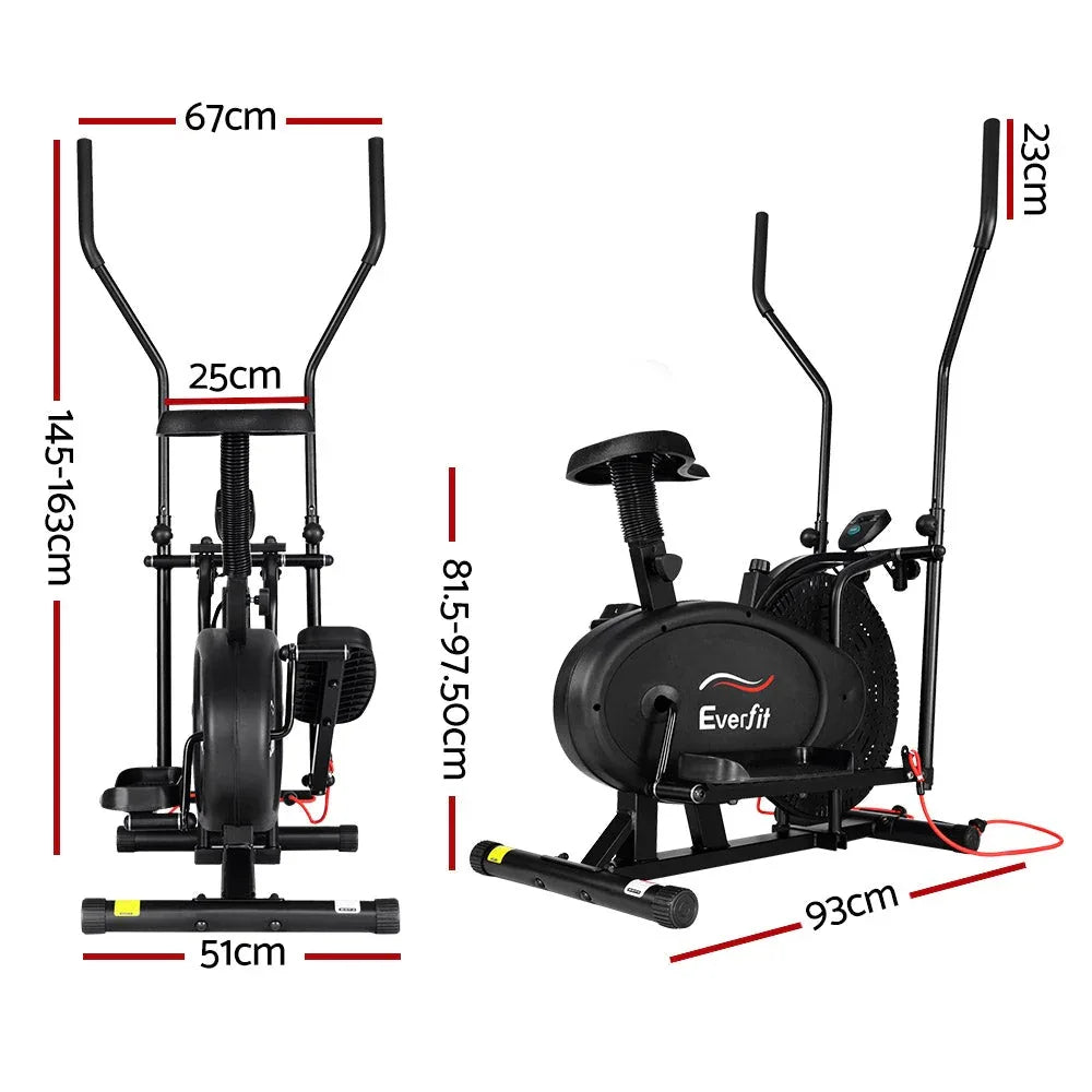 Side view of Everfit elliptical cross trainer showing pedals and adjustable resistance knob.