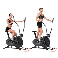 Close-up of LCD display on Everfit elliptical bike showing workout parameters.