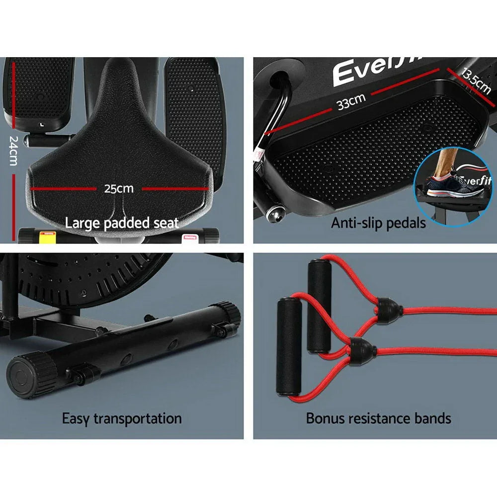Detailed view of Everfit elliptical trainer pedal and foot straps in black color.