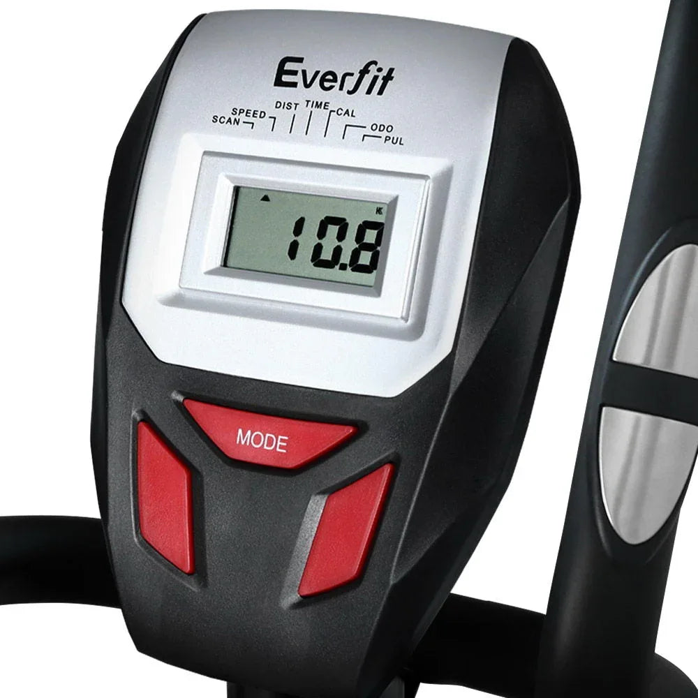Rear view of the elliptical cross trainer focusing on flywheel and base support