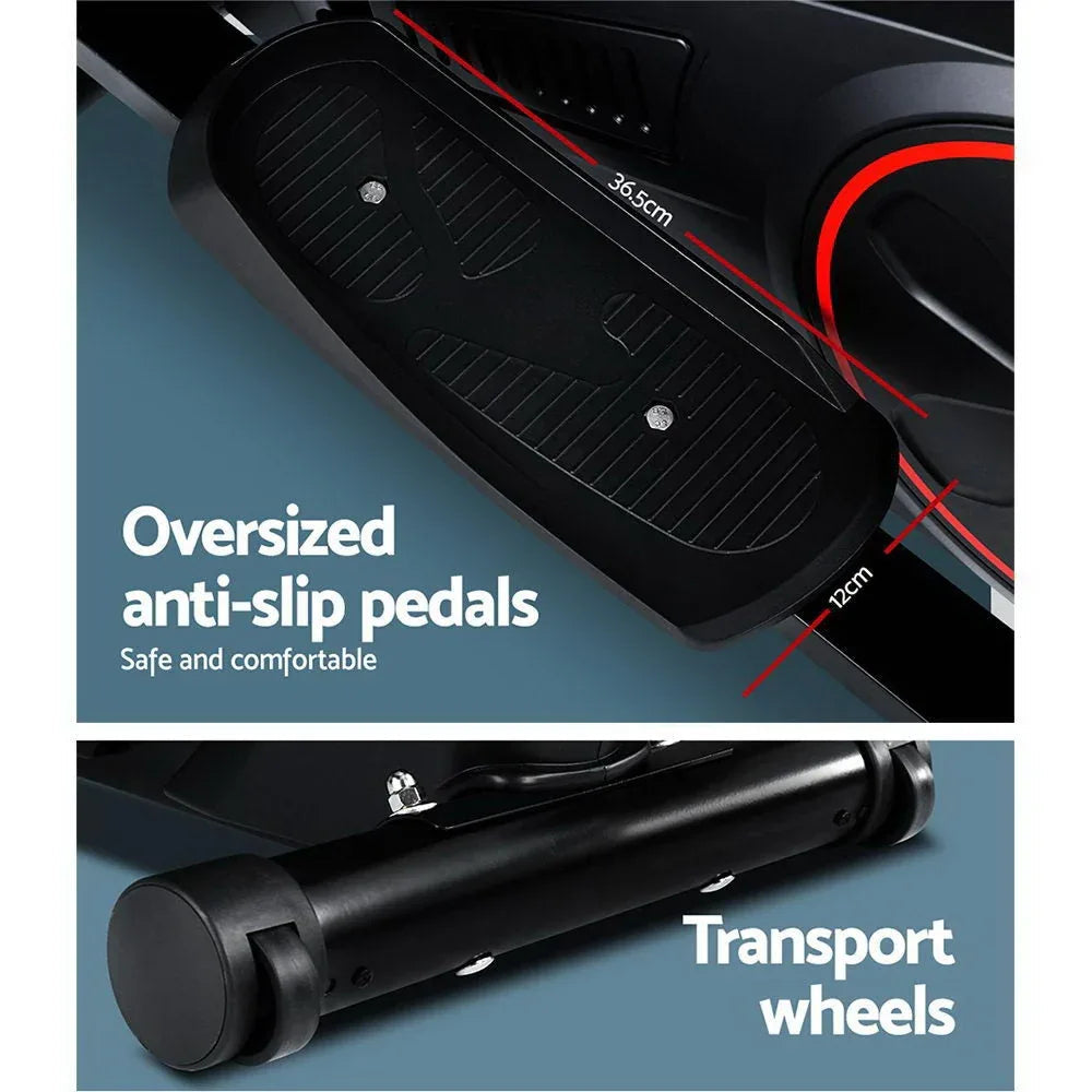 Close-up of textured foot pedals on the elliptical cross trainer