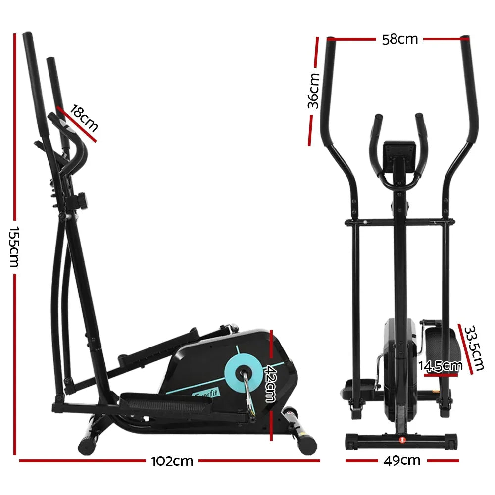 Side view of the Everfit elliptical bike showing large pedals and ergonomic design.