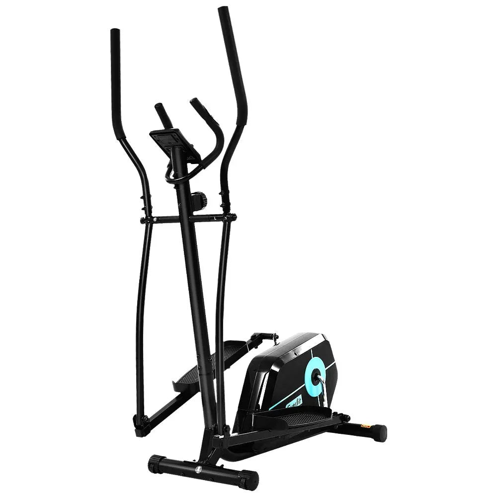 Close-up of the Everfit elliptical's adjustable resistance knob and sturdy frame.