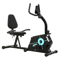 Black Everfit magnetic recumbent exercise bike side view showing seat and pedals
