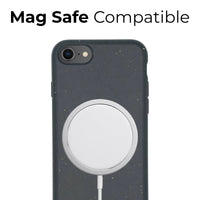 Eco-friendly black phone case compatible with MagSafe and wireless charging.