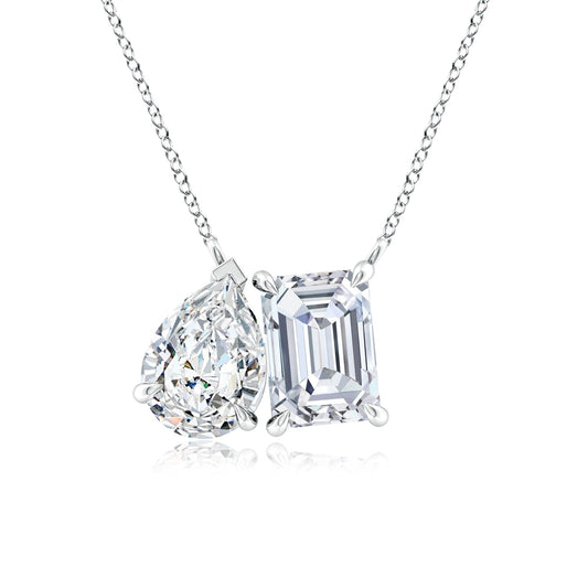 AGI Certified Lab-Grown Emerald-Cut & Pear Diamond Two-Stone Pendant