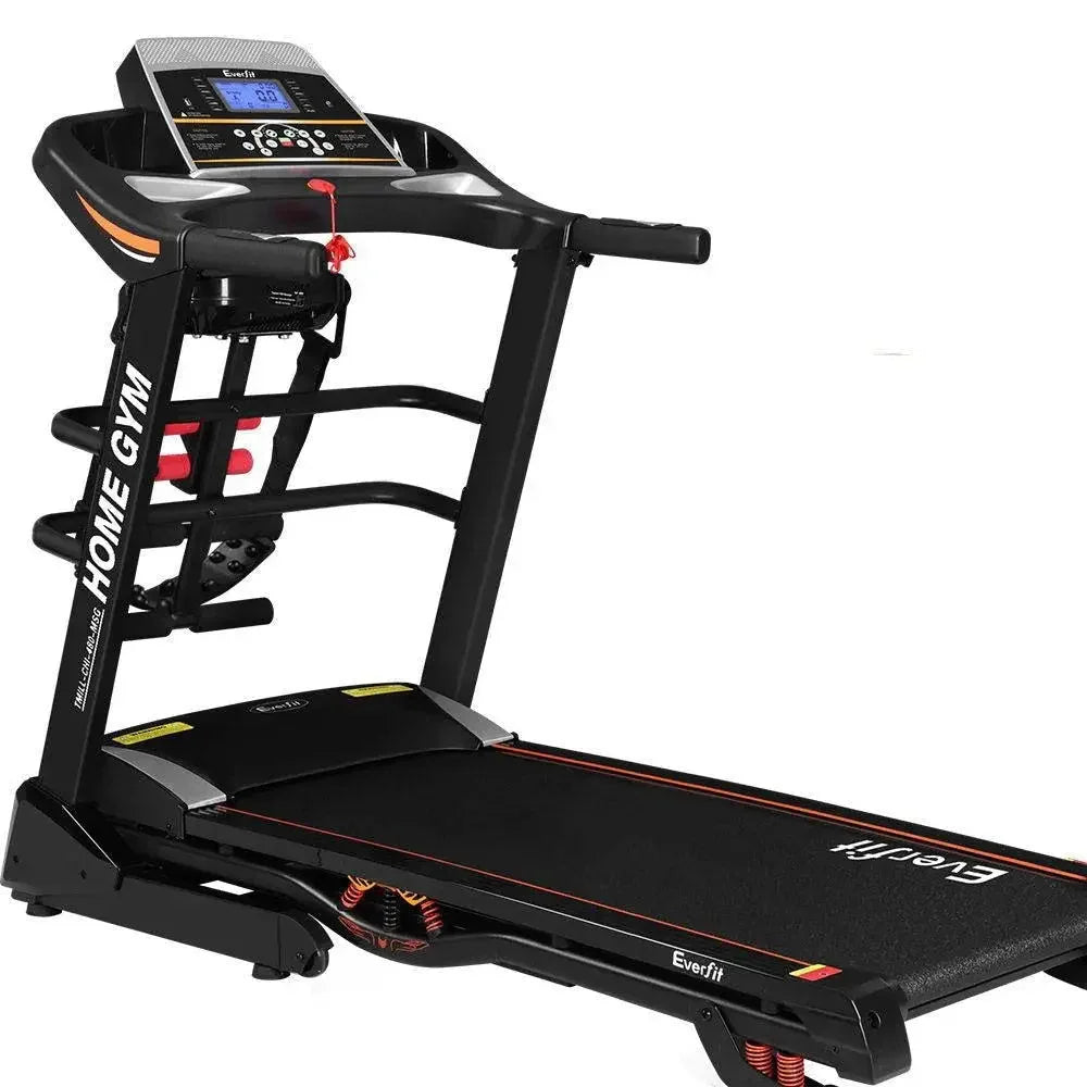 Everfit Electric Treadmill angled side view showing black frame and digital console