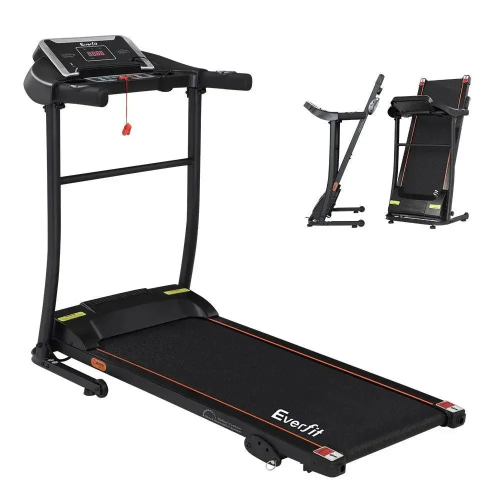 Everfit Electric Treadmill angled view showing compact design and sturdy steel frame
