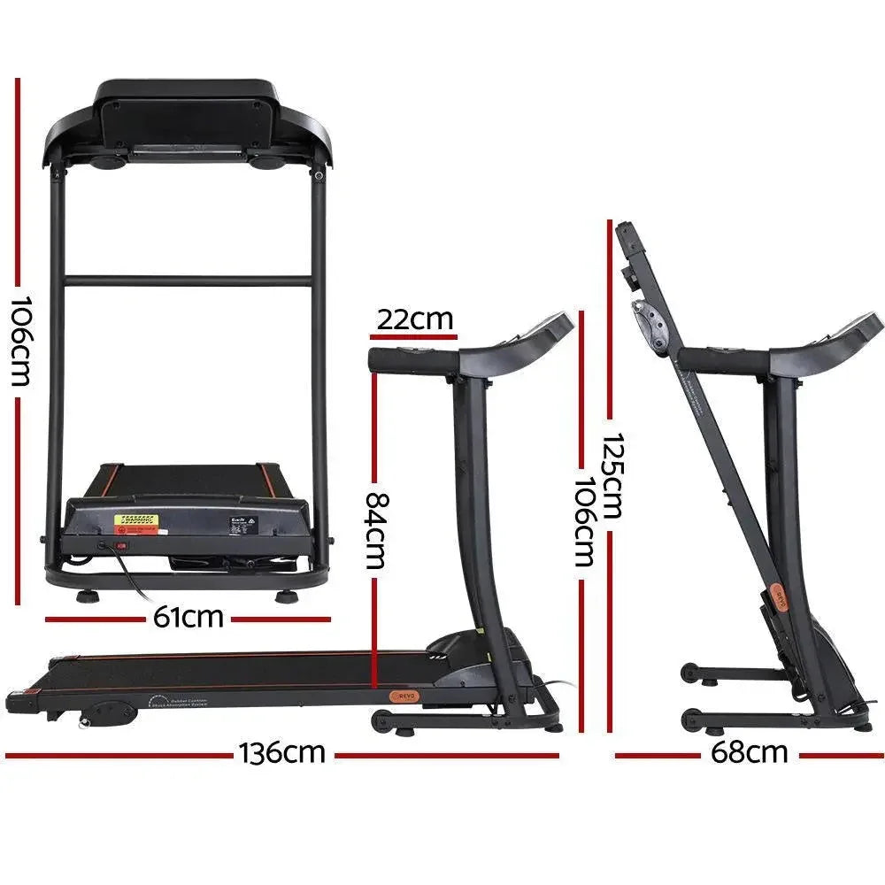 Close-up of treadmill digital LCD control panel and soft-grip handlebars