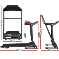 Close-up of treadmill digital LCD control panel and soft-grip handlebars