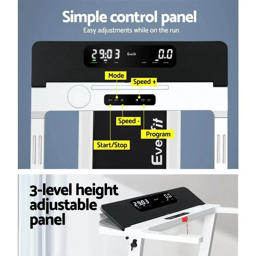 User-focused control panel on Everfit treadmill displaying speed and program options