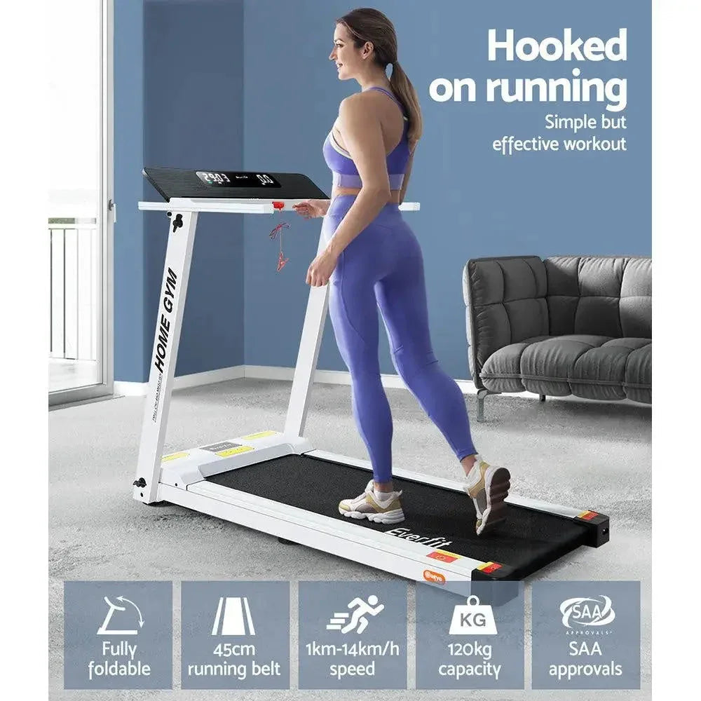 Treadmill running belt and sturdy powder-coated steel frame of Everfit home gym equipment