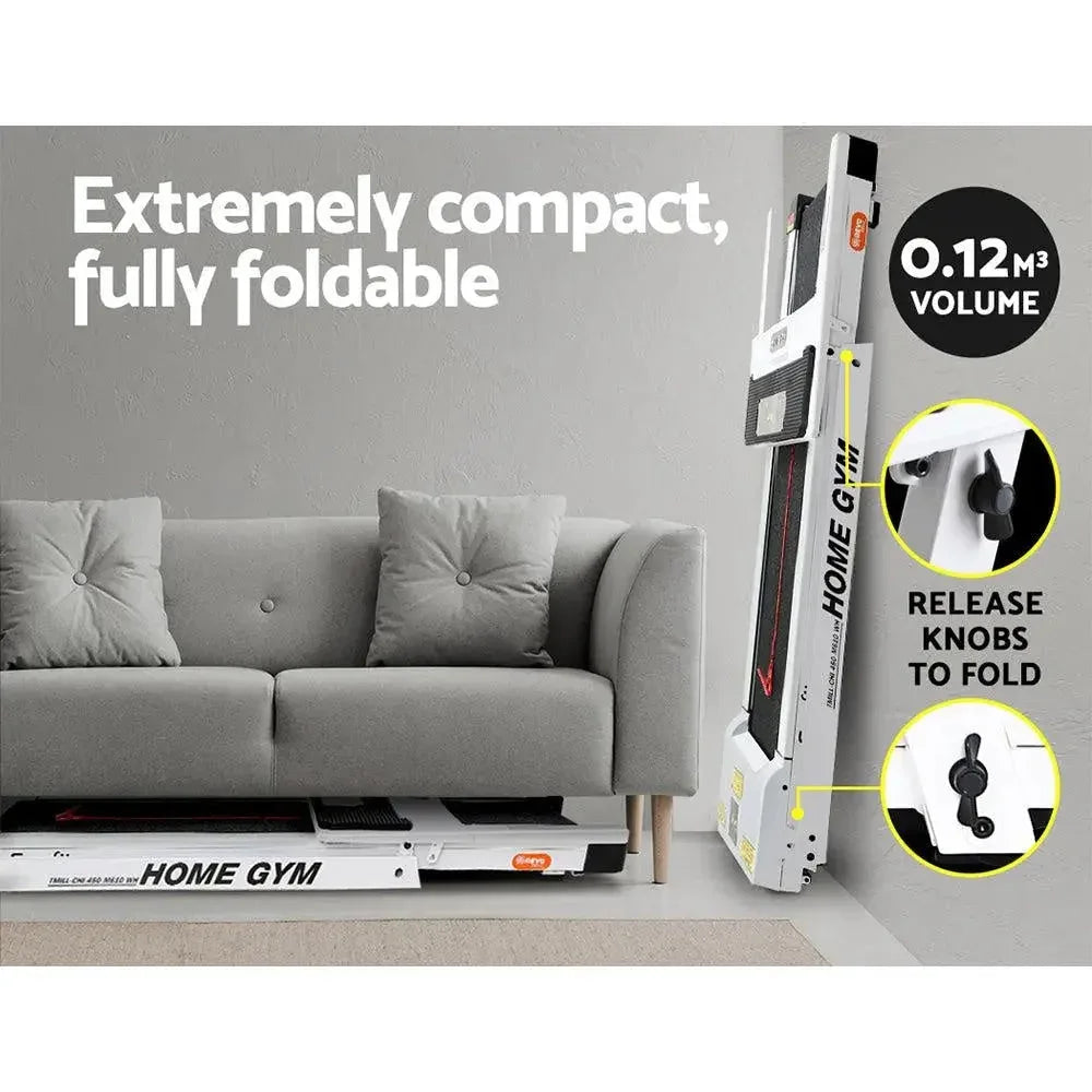 Everfit treadmill showing side handrails and foldable mechanism for space-saving storage