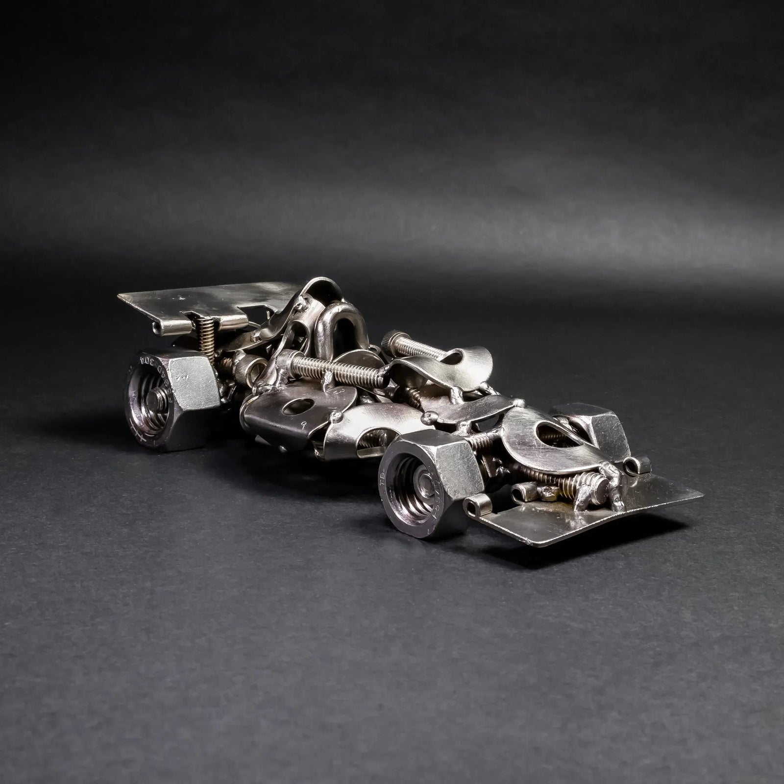 Scrap Metal Formula 1 Car, Steel Indy Car Figurine, Nuts and Bolts - Snagva