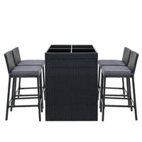 Side view of Gardeon rattan outdoor bar set with foam cushions on stools