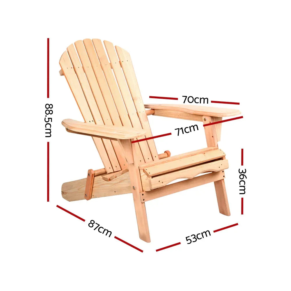 Close-up of foldable fir wood patio chair showing smooth timber construction and armrest.