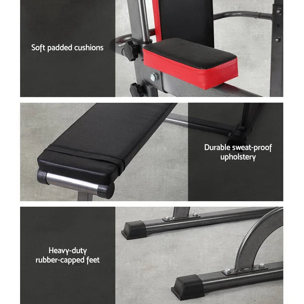 Everfit Power Tower showcasing leg raise station and padded arm supports.