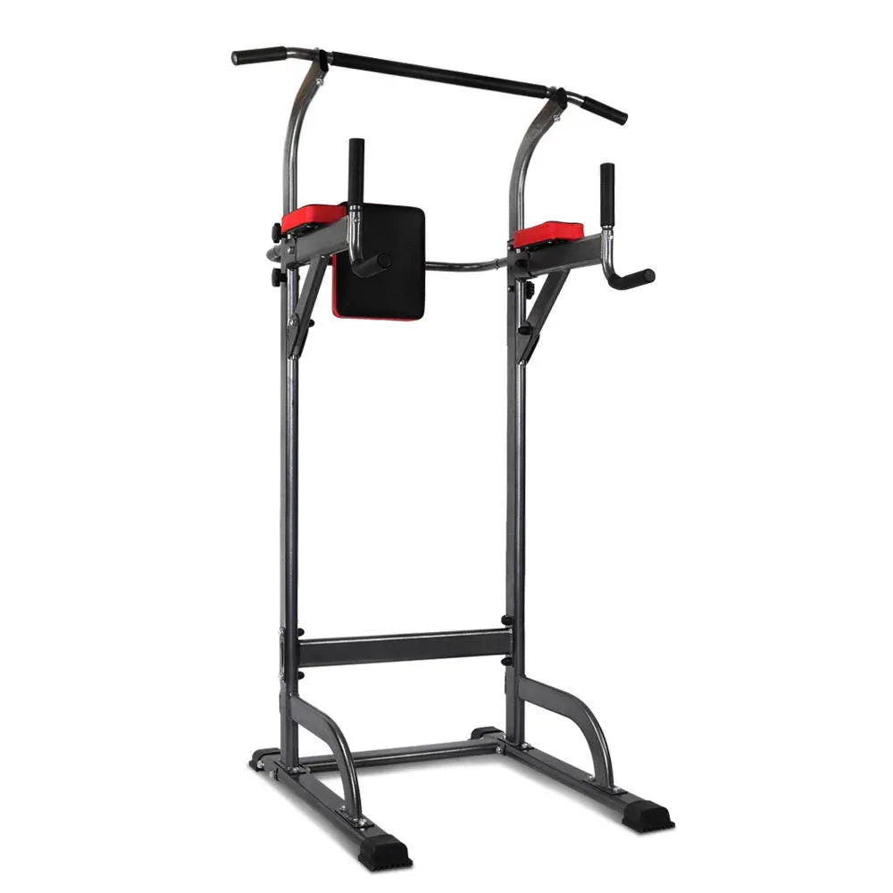 Everfit Power Tower multi-function fitness station with bench press and pull-up bars in home gym setting.