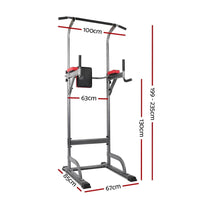 Close-up of padded arm supports and handles on heavy-duty Everfit Power Tower fitness station.
