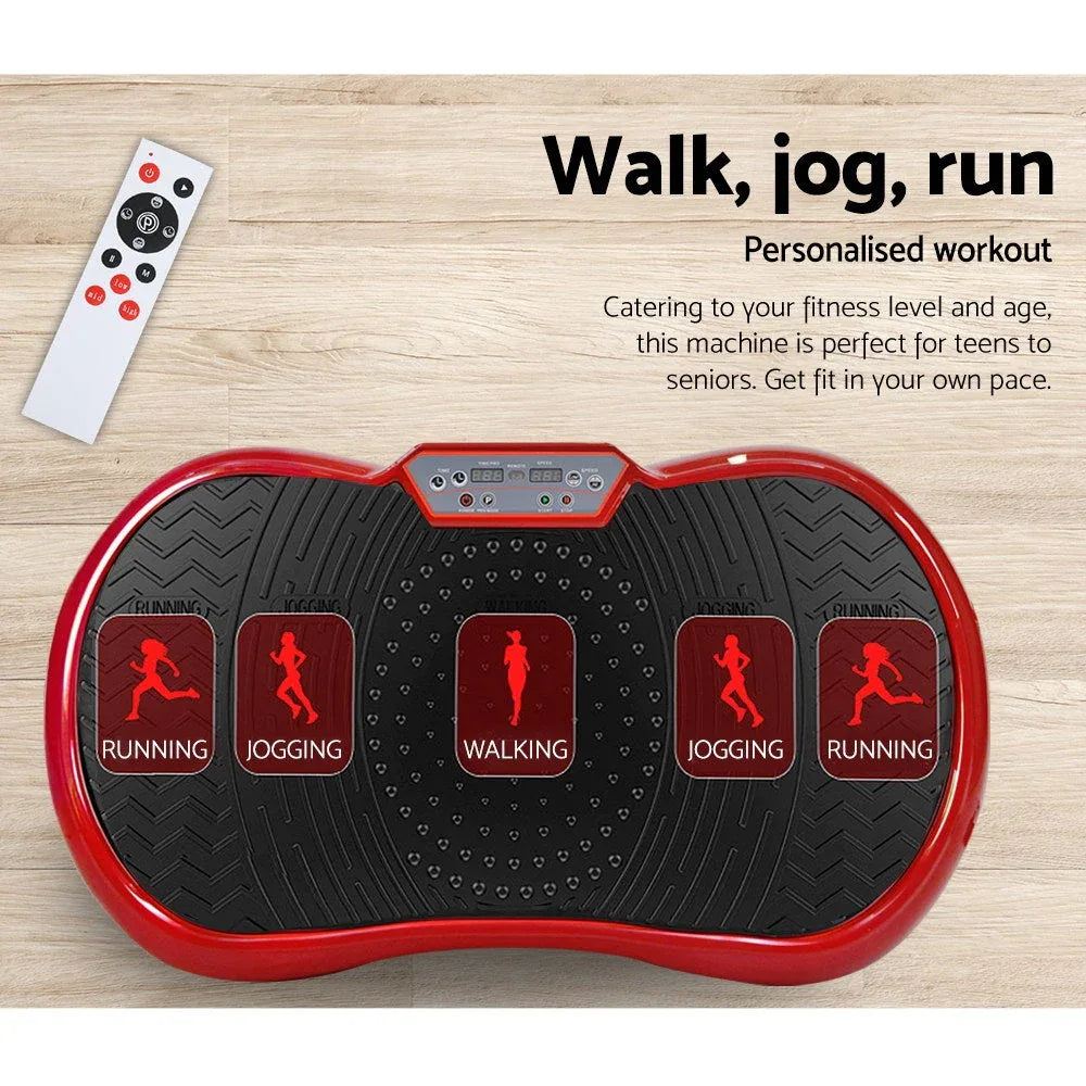 Person standing on Everfit Vibration Machine platform demonstrating home gym workout.