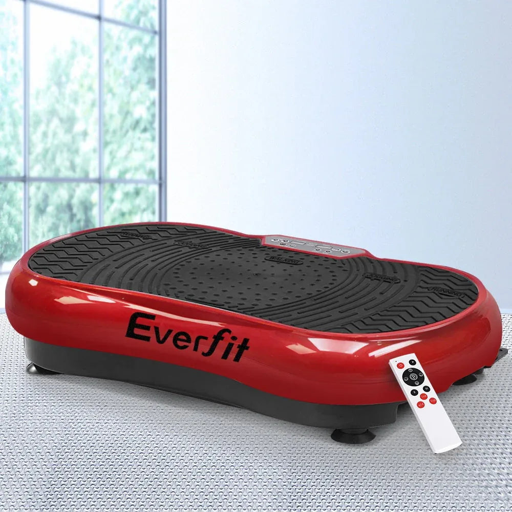 Everfit Vibration Machine platform with fitness mat and dumbbells nearby in home gym.