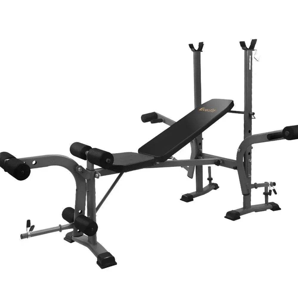 Everfit 7-in-1 multi-station weight bench with adjustable incline positions in a home gym.
