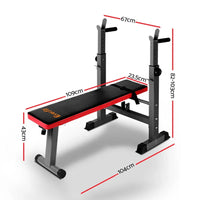 Close-up of the weight bench showing sturdy steel frame and cushioning