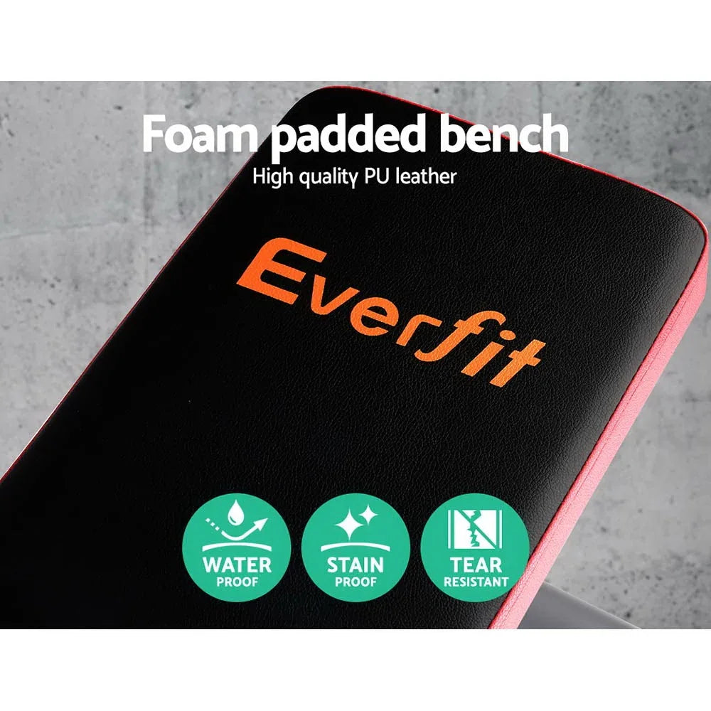 Side view of the durable fitness bench highlighting rubber feet for stability
